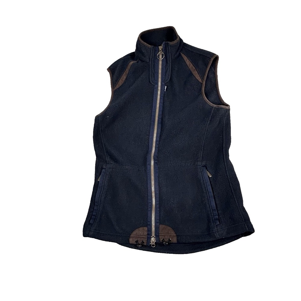 Barbour Blue Fleece Zip-Up Vest with Brown Trim